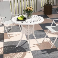 Outsunny 78 cm Round Garden Dining Table with Parasol Hole Antique Cast Aluminium Outdoor Table Only, White(m-7)