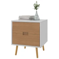 HOMCOM Wood Effect Wto-Drawer Bedside Table - Brown/White(m-11)