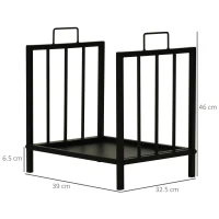 Outsunny Metal Firewood Log Holder Indoor Outdoor Firewood Rack Fireplace Wood Storage Shelf w/ Handles, Rust-Resistant, Black, 39L x 32.5W x 46Hcm(m-3)