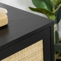 HOMCOM TV-Bank im Boho-Design, TV-Schrank, Rattanelemente, 1 Regalboden, 2 Schränke, Schwarz + Natur(m-8)