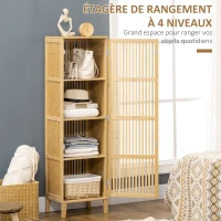 HOMCOM Meuble de rangement en bambou avec étagères et porte design à lamelles pour salle de bain chambre salon 40 x 30 x 140 cm(m-4)