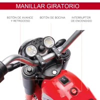 HOMCOM Moto Eléctrica Infantil con 3 Ruedas Moto Eléctrica para Niños de 18-36 Meses Triciclo a Batería 6V con Faro Bocina 72x57x56 cm Rojo(m-5)