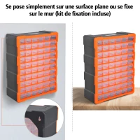 HOMCOM Casier de rangement module de rangement 38L x 16l x 48H cm 60 tiroirs transparents polypropylène orange transparent noir(m-7)