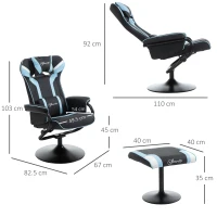 Vinsetto Reclining Chair and Stool Set, Recliner Chair with Headrest, Gaming Chair with Lumbar Support, Pedestal Base for Home Office, Lake Blue(m-3)
