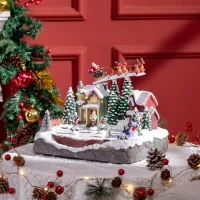 HOMCOM Weihnachtsdeko, Weihnachtsdorf, 13 bunte LEDs, bewegliche Schlittschuhläufer, 30 x 24,5 x 23cm(m-2)