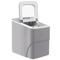 HOMCOM Machine à glaçons autonettoyante, 12kg en 24h, 9 glaçons en 8 minutes, ice maker Portable Avec cuillère et panier, capacité réservoir eau 1,8 L, pour la maison/cuisine/camping, PP argenté(m-1)