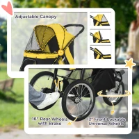 PawHut Foldable Pet Stroller Jogger, with Three Wheels, Canopy, for Medium and Small Dogs, Yellow(m-7)