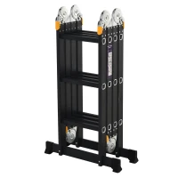 DURHAND Escalera Multiusos Plegable Escalón Caballete 5 en 1 Portátil con 2 Placas de Plataforma Pie Antideslizante 6 Interruptores Bisagra Aluminio 150 kg 370x61x11 cm Negro(m-9)