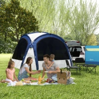 Cort de Camping Outsunny pentru 6-8 persoane cu 4 Usi cu fermoar, 350x350x230cm, Alb si Albastru(m-2)