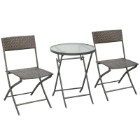 Outsunny Ensemble salon de jardin 2 places table ronde pliable plateau verre trempé chaises pliantes résine tressée chocolat(m-10)