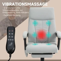 Vinsetto Bürostuhl mit Massagefunktion & Heizfunktion, Fußstütze, bis 120 kg, Grau(m-4)