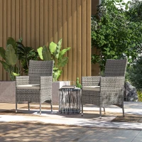Outsunny 2 Pieces Rattan Garden Chairs Dining Chair Set with Cushion, Mixed Grey(m-2)