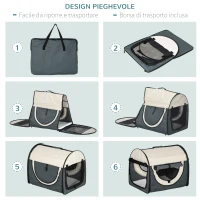 PawHut - Trasportino Cuccia da Trasporto per Cani Gatti e Animali Domestici 61x46x51cm Grigio(m-8)