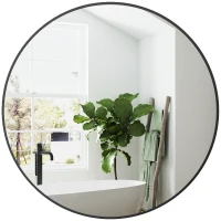 HOMCOM Round Bathroom Mirror, 70 x 70cm Steel Framed Wall Mirror, Decorative Mirror for Bedroom, Living Room, Entryway, Black(m-11)