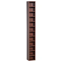 HOMCOM Rangements pour CD et DVD, étagère colonne de rangement, meuble de rangement avec 12 compartiments, capacité max. 204 CD, 21 x 20 x 175 cm, marron(m-1)