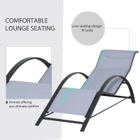 Outsunny 3 Pieces Lounge Chair Set Metal Frame Garden Outdoor Recliner Sunbathing Chair with Table, Light Grey(m-4)