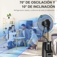 HOMCOM Ventilador de Pie Oscilante con Nebulizador 90W con Control Remoto 5 Aspas Tanque de Agua 3,1 L 44,5x44,5x135 cm Negro(m-7)