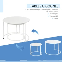 Outsunny Lot de 2 Tables Basses Rondes gigognes empilables de Jardin métal époxy Blanc(m-4)