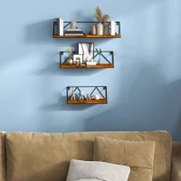 HOMCOM Set de 3 Estantes Flotantes para Salón Dormitorio Pasillo 30x12x12cm 40x12x12cm 50x12x12cm Marrón Rústico y Negro(m-7)