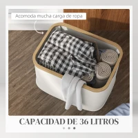 HOMCOM Cesto de la Ropa Sucia Plegable 36 L con Asas para Baño Dormitorio Lavadero 44,3x33,3x26,5 cm Crema(m-4)