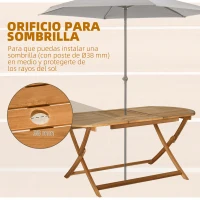 Outsunny Conjunto de Jardín de Madera Plegable 7 Piezas Mueble de Jardín Mesa de Comedor 160x85x72 cm con Agujero para Sombrilla Ø38mm 6 Sillas 60x55x91 cm para Terraza Balcón Exterior Teca(m-7)