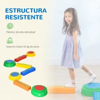 Outsunny Juego de Equilibrio para 3-6 Años Peldaños Antideslizantes para Interior y Exterior 45,5x11,5x8 cm Multicolor(m-7)