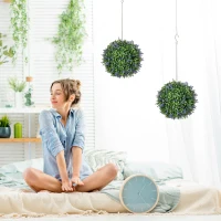 HOMCOM Set of 2 Artificial Plant Topiary Balls, UV-protected Fake Decorative Plants, Purple(m-2)