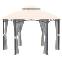 Outsunny Cenador de Jardín Hexagonal Pabellón Exterior con Doble Techo y 6 Mosquiteras con Cremallera Ø4x2,94 m Caqui(m-8)