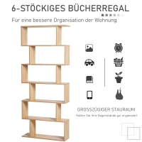 HOMCOM Bücherregal Wandregal Raumteiler Eckregal Standregal Aktenregal 6 Fächer Eiche L80 x B23 x H192 cm(m-4)