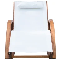 Outsunny Chaise Longue Fauteuil berçant à Bascule transat Bain de Soleil Rocking Chair en Bois Charge 120 Kg Blanc(m-7)
