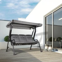 Outsunny Hollywoodschaukel, 3-Sitzer Gartenschaukel, Verstellbares Sonnendach, Texteline Grau 200 x 120 x 170 cm(m-2)
