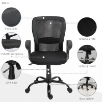 HOMCOM Sedia da Ufficio con Altezza Regolabile e Tessuto a Rete, Seduta Girevole e Inclinazione, Nero(m-6)
