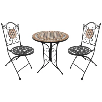 Outsunny 3 PCs Garden Mosaic Bistro Set Outdoor Patio 2 Folding Chairs & 1 Round Table  Outdoor Furniture Vintage(m-1)