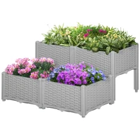 Outsunny Set of 4 26L Garden Raised Bed Elevated Patio Flower Plant Planter Box PP Vegetables Planting Container, Grey(m-11)