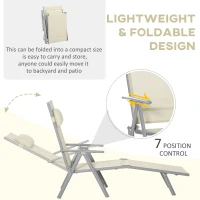 Outsunny Steel Fabric Sun Lounger Outdoor Folding Chaise Lounge Chair Recliner with Portable Design & 7 Adjustable Backrest Positions - Beige(m-6)