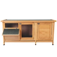 PawHut Kleintierstall Kleintierkäfig mit Bodenwanne Kleintierhaus mit Asphaltdach und Futtertrog Outdoor Indoor Tannenholz Natur+Schwarz 112 x 50 x 54 cm(m-8)