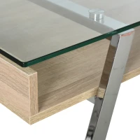 HOMCOM Bureau d'Ordinateur Table Informatique avec Plateau Verre Trempé Étagère de Rangement Support en Métal 120 x 60 x 74,5 cm(m-4)