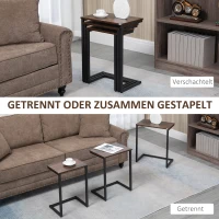 HOMCOM Satztisch, Beistelltisch, 3er-Set, Industrial Design, Stahlrahmen, braun+schwarz, 45 x 30 x 60cm(m-4)