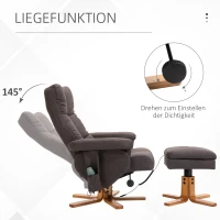 HOMCOM Relaxsessel mit Fußhocker, Stauraum, Elektrischer Massagesessel mit Liegefunktion, Drehbarer Fernsehsessel mit Seitentasche, Fernbedienung, Holzrahmen, Polyester, Braun(m-5)