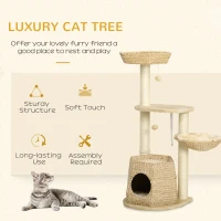 PawHut Cat Tree Activity Centre, with Cattail, Bed, Cat House, Sisal Post, Ball - Natural Tone(m-4)