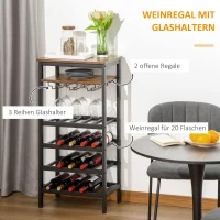 HOMCOM Weinregal Weinhalter Standregal für 20 Flaschen Flaschenregal Dekoregal für Bar Esszimmer Metall Schwarz 50 x 32 x 100 cm(m-4)