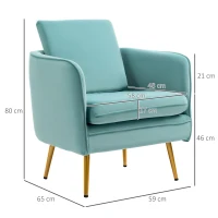 HOMCOM Polstersessel ​mit Armlehnen Ohrensessel Bürostuhl Wohnzimmerstuhl Polsterstuhl Vintage Samt-Touch Holz Grün 59 x 65 x 80 cm(m-3)