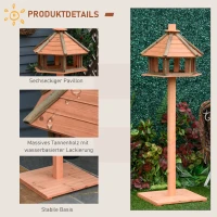PawHut Vogelhaus mit Ständer wetterfestes Vogelfutterhaus mit wetterfestem Dach Futterhaus aus Holz für Wildvögel Ø52 x 130H cm Natur(m-5)