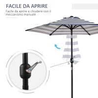 Outsunny Ombrellone da Giardino Inclinabile Φ230cm, Apertura a Manovella, Palo in Metallo e 6 Stecche, Blu e Bianco(m-4)