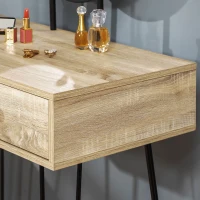 HOMCOM Tocador Mesa de Maquillaje con Espejo Redondo 2 Cajones y Patas de Metal Estilo Moderno para Dormitorio Vestidor 80x40x125 cm Roble(m-9)