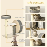 PawHut Árbol Rascador para Gatos Mediano Altura 91 cm Torre Escalador Gatos con Rueda para Ejercitar Cama Plataforma Cojines Poste de Sisal y Bolas de Juguete Gris y Crema(m-5)