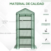 Outsunny Invernadero de Jardín Invernadero de Terraza con 4 Estantes de Alambre y Puerta Enrollable Invernadero para Macetas Plantas Flores Exterior 69x49x158 cm Verde(m-7)