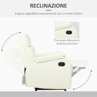 HOMCOM Poltrona Relax per Interni, Reclinabile Manualmente con Cuscino Imbottito, in Pelle PU e Acciaio, 75x92x99 cm, Crema(m-6)