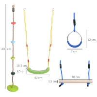 Outsunny Obstacle Course for Kids 46FT Slackline Kit with Rings Monkey Bars Fist Swing Climbing Rope Carry Bag Tree Protectors Training Equipment for Backyard(m-3)