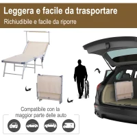 Outsunny Sedia Sdraio da Esterno con Tettuccio, Lettino Prendisole Pieghevole da Giardino in Alluminio, 169 x 72 x 50/70cm Beige(m-6)